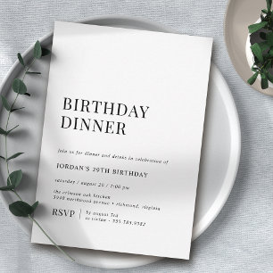 Simple Black and White Modern Birthday Dinner Invitation