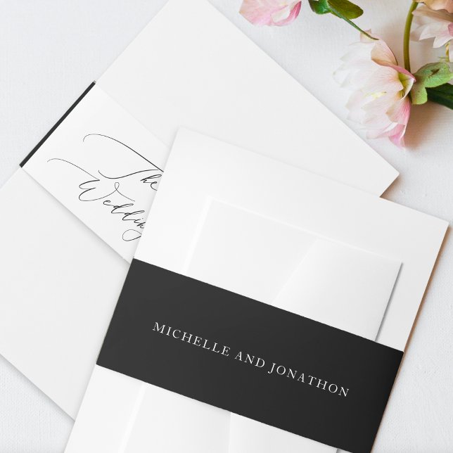 Simple Black and White Modern Calligraphy Wedding Invitation Belly Band (Creator Uploaded)