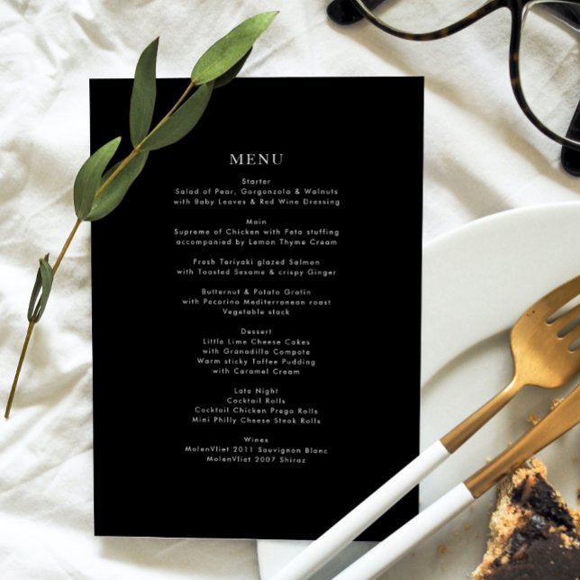Simple Black and White Modern Calligraphy Wedding Menu (Creator Uploaded)