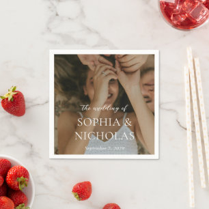 Simple Black and White Modern Photo Wedding Napkin