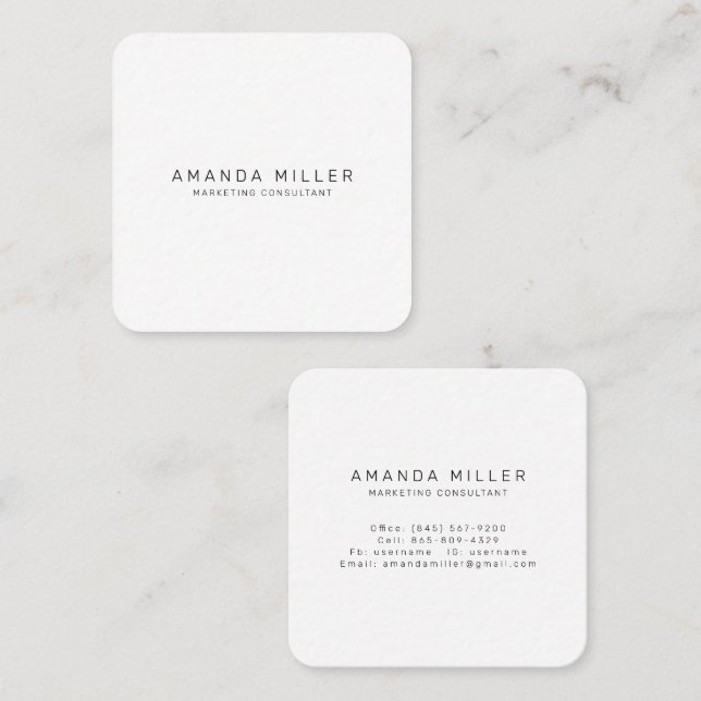 Simple Black and White Modern  Square Business Card (Front/Back)