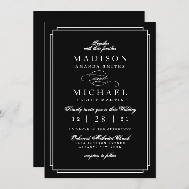 Simple Black and White Modern Wedding Invitation (Front/Back)