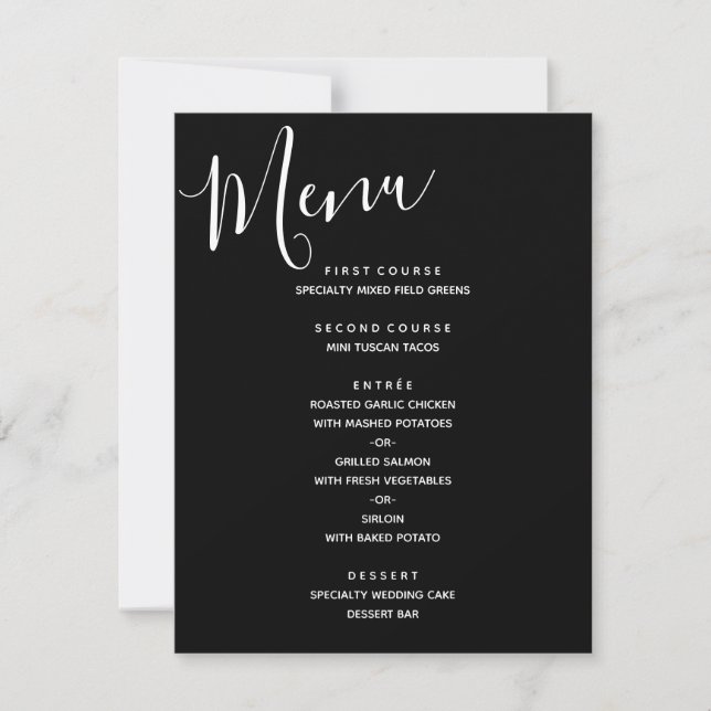 Simple Black and White Modern Wedding Menu Invitation (Front)