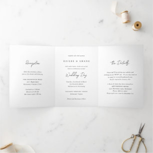Simple Black and White Modern Wedding Tri-Fold Invitation
