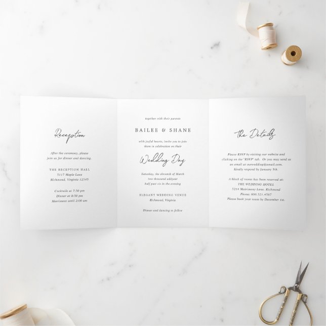 Simple Black and White Modern Wedding Tri-Fold Invitation (Inside)