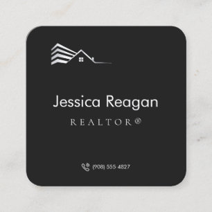 Simple Black and White Monochrome Realtor QR Code  Square Business Card