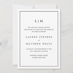 Simple Black and White Monogram Elegant Wedding Announcement