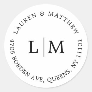 Simple Black and White Monogram Elegant Wedding Classic Round Sticker