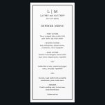Simple Black and White Monogram Elegant Wedding Menu<br><div class="desc">Simple wedding menu featuring a modern yet elegant design with your two letter monogram along with your names and date surrounded by a thin border. All text is in black, over a white background and the backside is solid black. The fonts and background colours may be changed to any colours...</div>