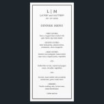 Simple Black and White Monogram Elegant Wedding Menu<br><div class="desc">Simple wedding menu featuring a modern yet elegant design with your two letter monogram along with your names and date surrounded by a thin border. All text is in black, over a white background and the backside is solid black. The fonts and background colours may be changed to any colours...</div>