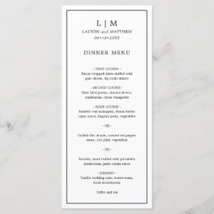 Simple Black and White Monogram Elegant Wedding Menu