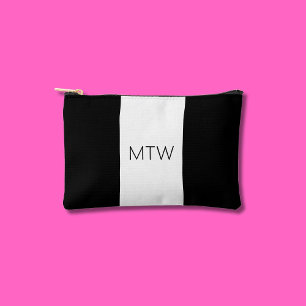 Simple Black and White Monogram Initials Stripes Accessory Pouch