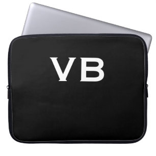 Simple Black and White Monogram Laptop Sleeve