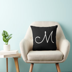 Simple black and white monogram M initial letter Cushion