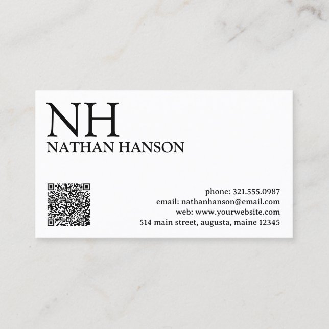 Simple Black and White Monogram Modern Business Card (Front)