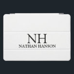 Simple Black and White Monogram Modern iPad Pro Cover<br><div class="desc">Modern ipad cover featuring a simple and minimal black and white design with your monogram in a bold font along with your name.</div>