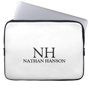 Simple Black and White Monogram Modern Laptop Sleeve