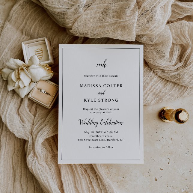 Simple Black and White Monogram Modern Wedding Invitation (Creator Uploaded)