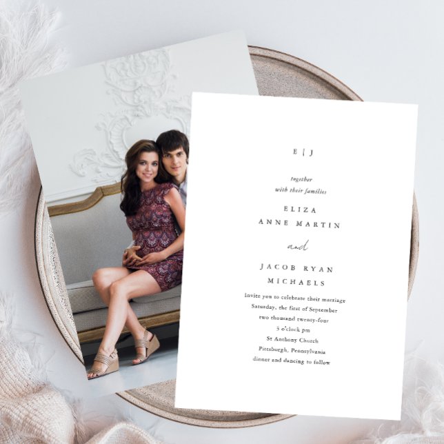 Simple Black and White Monogram Photo Wedding Invitation (Creator Uploaded)