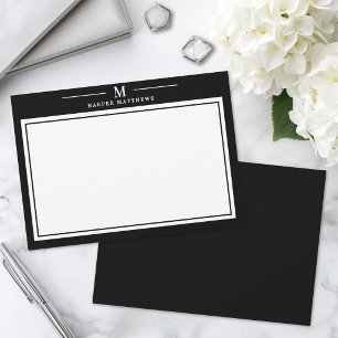 Simple Black and White Monogram Stationery Card