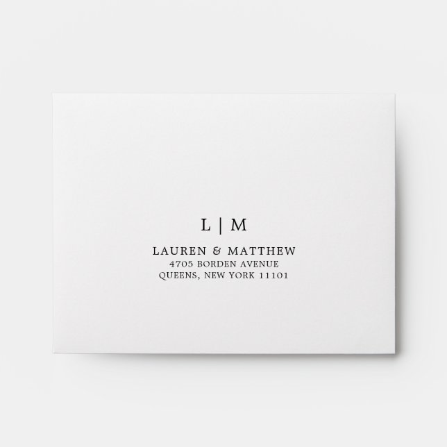 Simple Black and White Monogram Wedding RSVP Envelope (Front)