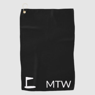 Simple Black and White Monogram with Golf Flag Towel