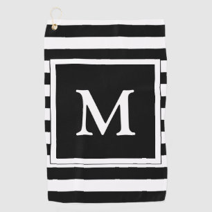 Simple Black and White Monogrammed Golf Towel