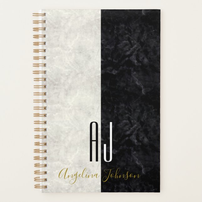 Simple Black and White Monogrammed Planner (Front)