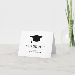 Simple Black and White Mortar Board Graduation Thank You Card