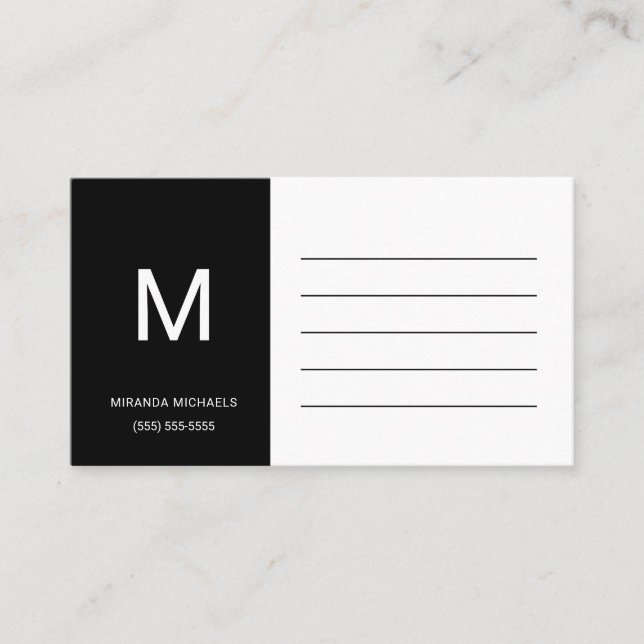 Simple Black and White Name Contact Visiting Card (Front)