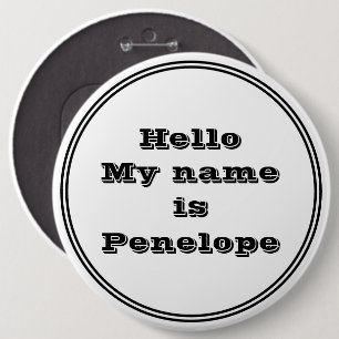 Simple Black and White Name Tag Pinback 6 Cm Round Badge