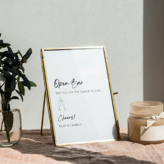 Simple Black and White Open Bar Sign Wedding Sign