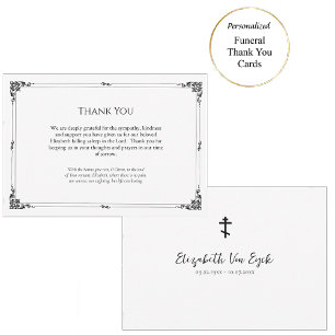 Simple Black and White Orthodox Christian Funeral Thank You Card