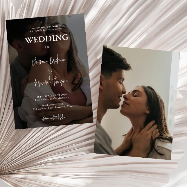 Simple Black and White Overlay Photo Wedding Invitation (Creator Uploaded)