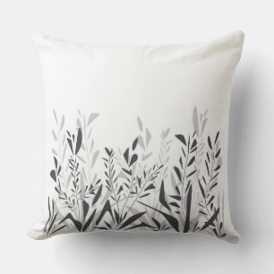 Simple black and white pattern with wild plants cushion