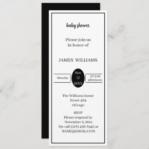 Simple Black And White Personalised Baby Shower Invitation