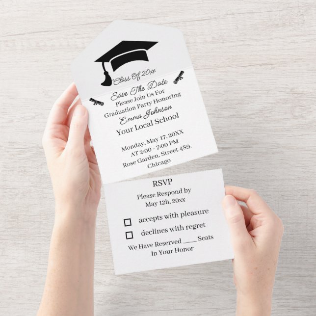 Simple Black And White Personalised Save The Date All In One Invitation (Tearaway)