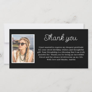 Simple Black and White Photo Birthday Thank You Card