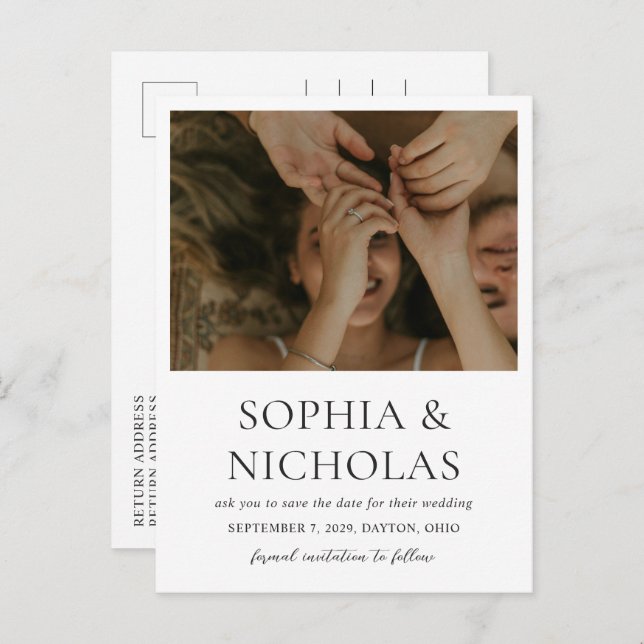 Simple Black and White Photo Wedding Save the Date Announcement Postcard (Front/Back)