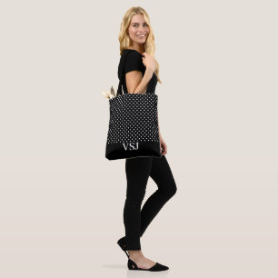 Simple Black and White Polka Dot Monogram Tote Bag