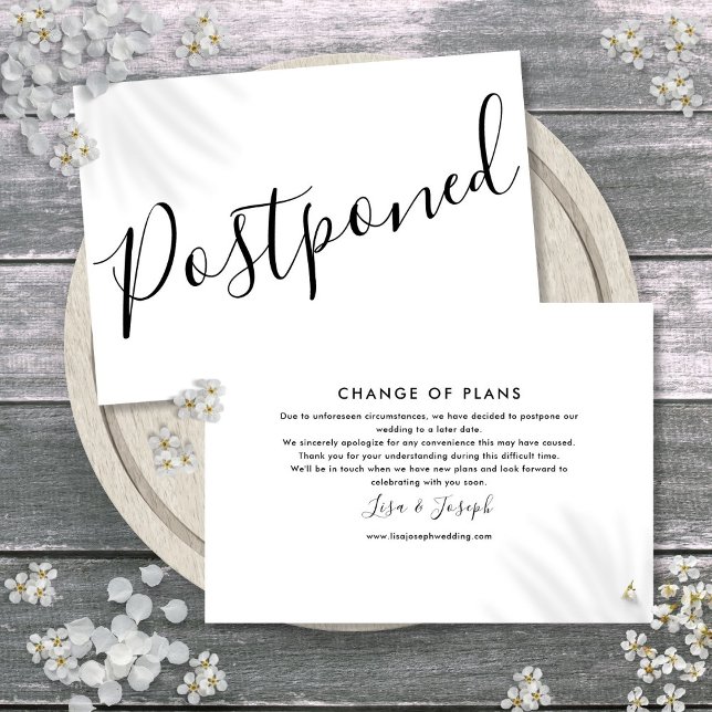 Simple Black and White Postponed Elegant Script Save The Date (Simple Black and White Postponed Elegant Script Save The Date)