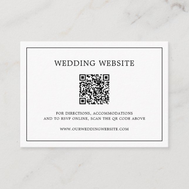 Simple Black and White QR code Elegant Wedding Enclosure Card (Front)