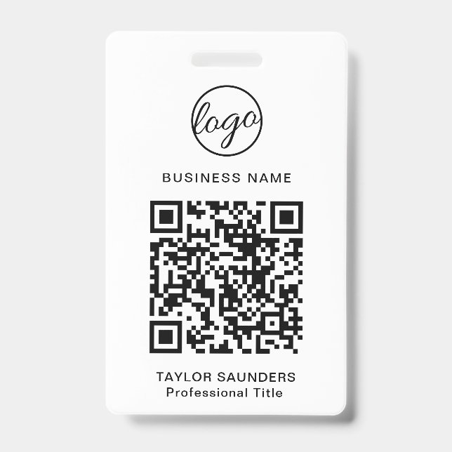 Simple Black and White QR Code Employee ID Badge (Front)