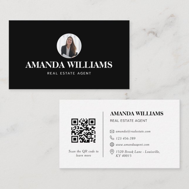 Simple Black and White Real Estate Agent Business Card (Front/Back)