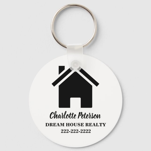Simple Black And White  Real Estate Agent Key Ring (Front)