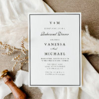 simple black and white rehearsal dinner invitation