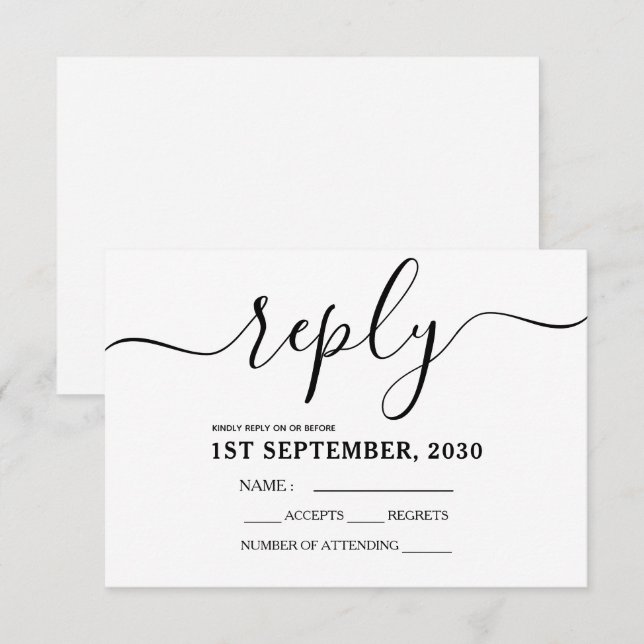 Simple Black And White Reply RSVP Card (Front/Back)