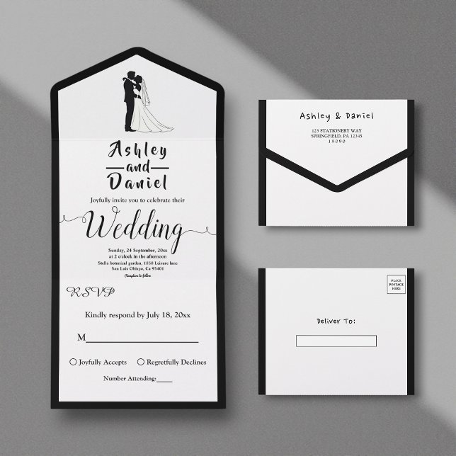Simple Black And White Romantic Couple Wedding All In One Invitation (Creator Uploaded)