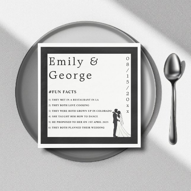 Simple Black And White Romantic Couple Wedding Napkin (Creator Uploaded)