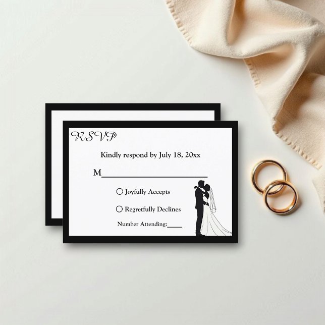 Simple Black And White Romantic Couple Wedding RSVP Card (Creator Uploaded)